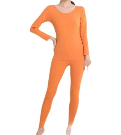 Thermal Underwear Thermal Crewneck Underwear Long Johns Top with Pants with Fleece Lined - Orange - CK18AXX6CZ2 $69.30