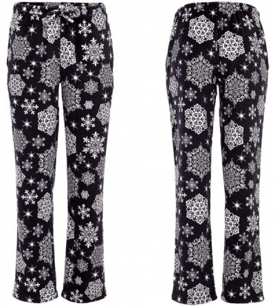 Bottoms Women's Warm Fleece Pajama Pants- Long Lounge Bottoms - Blue Winter Snowflakes - C618TSKGQAT $20.17