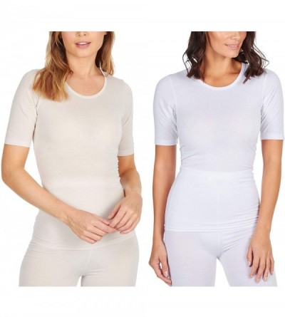 Thermal Underwear Ladies Thermal Heat Retaining Short Sleeve T-Shirt - 2 Pack - White & Cream - C718KL5RAIT $19.98