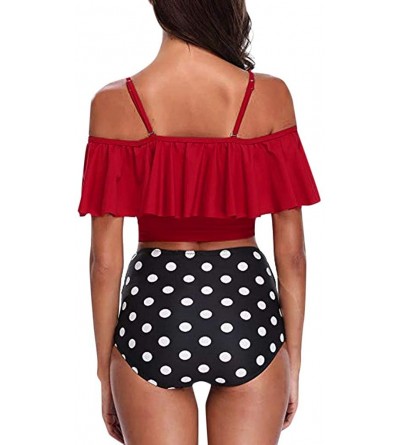 Bustiers & Corsets Women's Two Piece Swimsuits Tummy Control Swimwear Slim Tankini Set - Red B - CS18TWIIWNC $37.42