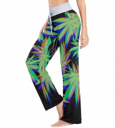 Bottoms Green Weed Leaves Women's Pajama Pants Comfy Drawstring Lounge Pants Sleepwear - CF19DSWDX0E $38.98