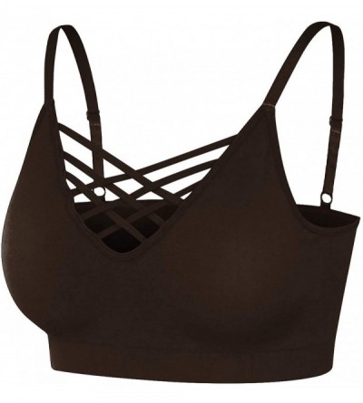 Bras Women & Plus Front V-Lattice Bralette with Adjustable Straps and Removable Bra Pads (S~3XL) - 6661_americano - CB19795I8...
