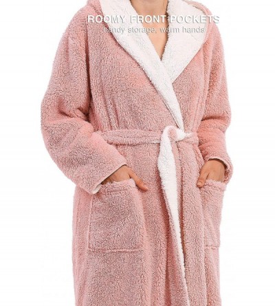 Robes Women's Hooded Bathrobe Long Plush Fleece Robe Shu Velveteen Flannel Loungewear Soft Warm Nightgown S~XL - Baby Pink- R...