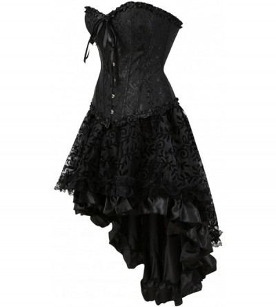 Bustiers & Corsets Steampunk Corset Skirt with Zipper-Multi Layered High Low Outfits - 819 Black - CU18I5076T0 $43.13