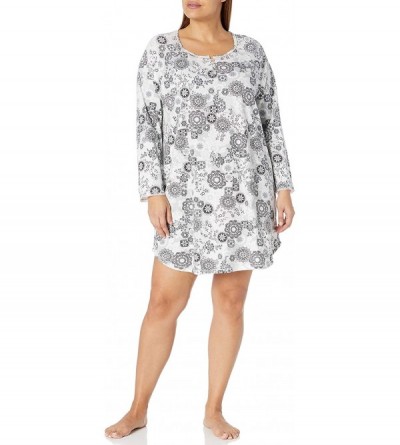 Nightgowns & Sleepshirts Women's Long Sleeve Nightshirt Nightgown Pajama Dress Pj - Floral Black - C818S7Q05KE $23.06