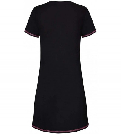 Nightgowns & Sleepshirts Women's Printed Short Sleeve Pure Cotton Sleepwear Nightgown - Black6 - CD19D7EI0Y6 $15.57