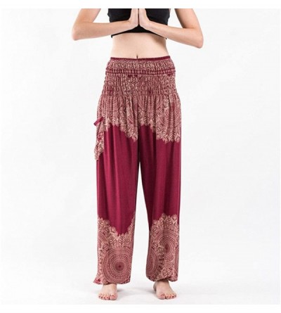 Bottoms Yoga Pants for Women Men Thai Harem Trousers Boho Festival Hippy Smock High Waist Yoga Pants 2019 Summer - Wine - CW1...