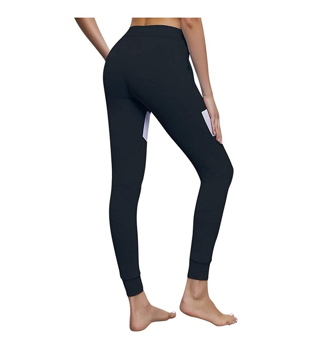 Tops Women Splice High Waist Sports Leggings Casual Elastic Fitness Yoga Pants with Pockets - Black - CG18UXE9XCQ $20.64