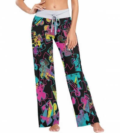 Bottoms Colorful Puzzles Women Pajama Pants Bottoms Palazzo Yoga Stretchy Wide Leg Trousers - C019C4TAS58 $22.35