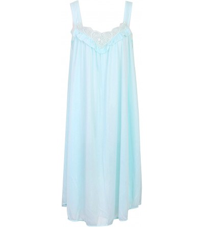 Nightgowns & Sleepshirts Ladies Lace and Ruffle Trim Nylon Gown in 15 Solid Colors Sizes M-3X - Icymint - CJ110WJVANB $29.50