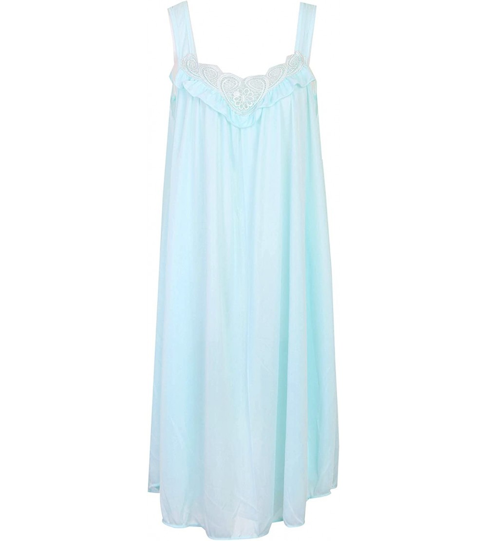 Nightgowns & Sleepshirts Ladies Lace and Ruffle Trim Nylon Gown in 15 Solid Colors Sizes M-3X - Icymint - CJ110WJVANB $11.43