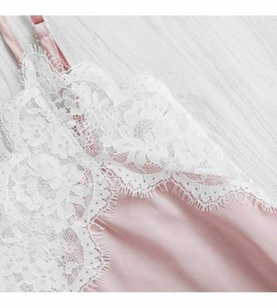 Robes Women Sleepwear Sleeveless Strap Nightwear Lace Trim Satin Cami Top Pajama Sets - Pink - CN18UQ3XUL7 $11.04