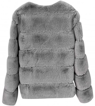Thermal Underwear Women Winter Furs Coat Luxury Faux Fox Fur Jacket Slim Long Sleeve Collar Overcoat - Gray - C518ZEWWGY5 $30.21