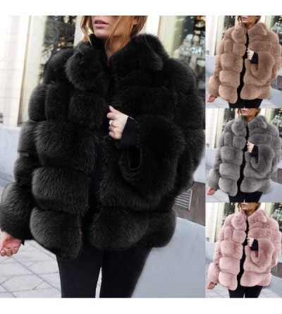 Thermal Underwear Women Winter Furs Coat Luxury Faux Fox Fur Jacket Slim Long Sleeve Collar Overcoat - Gray - C518ZEWWGY5 $30.21