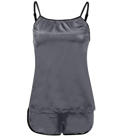 Sets Womens Sleepwear Satin Cami Set- Sexy Lingerie Satin Pajamas Cami Shorts Set Nightwear Nighties - Gray - CO196OG72U0 $12.54
