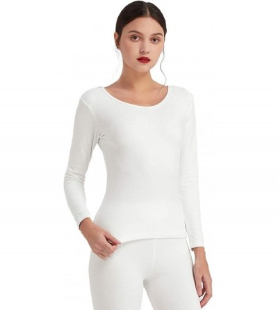 Thermal Underwear Women's Ultra Soft Fleece Lined Thermal Long Sleeve Base Layer Top - Off-white - CA18AMXNKRH $14.37
