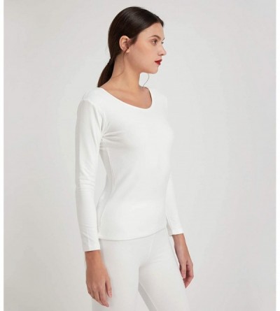 Thermal Underwear Women's Ultra Soft Fleece Lined Thermal Long Sleeve Base Layer Top - Off-white - CA18AMXNKRH $14.37
