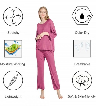 Sets Womens Pajamas Set Long Sleeve Sleepwear Breathable 2 Piece Soft Modal Loungewear Nightwear Shirt&Pants - Pjs A-light Kh...