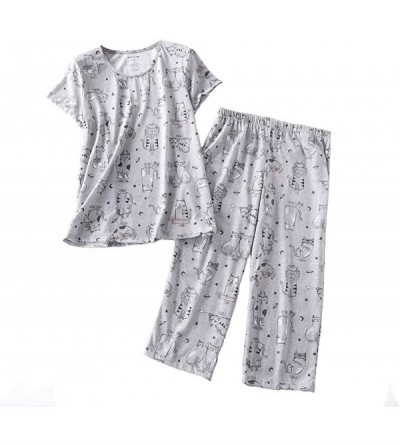 Sets Women's Sleepwear Tops with Capri Pants Pajama Sets - Grey Cat - CF18KLN0XZH $52.72