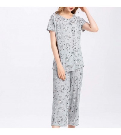 Sets Women's Sleepwear Tops with Capri Pants Pajama Sets - Grey Cat - CF18KLN0XZH $28.16