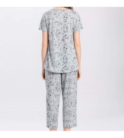 Sets Women's Sleepwear Tops with Capri Pants Pajama Sets - Grey Cat - CF18KLN0XZH $28.16