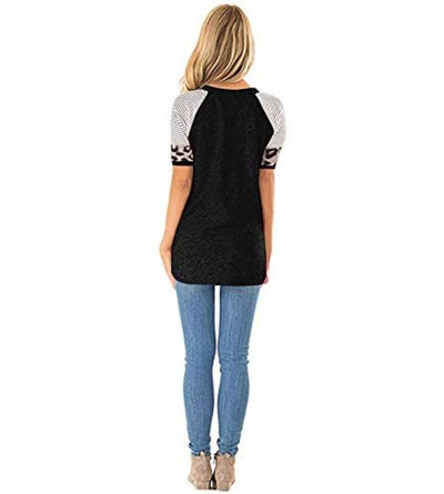 Nightgowns & Sleepshirts Women's Sunflower Leopard Patchwork Short Sleeve O-Neck Print Casual Top T-Shirt - Black - CY197M5LZ...