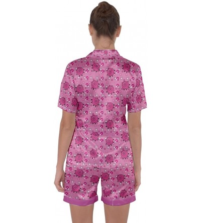 Sets Womens Cartoon Sheep Pattern Satin Short Sleeve Pyjamas Set- XS-3XL - Pink - CZ186L5CWKO $31.95