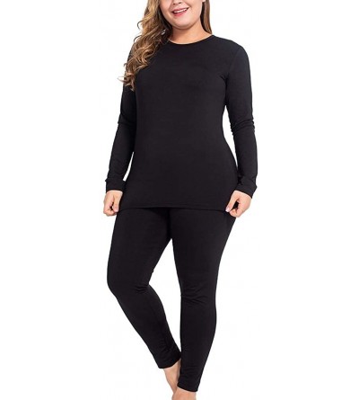 Sets Thermal Underwear for Women Long Johns Set Plus Size Fleece Lined Ultra Soft - Black - C318ALK39IA $21.90