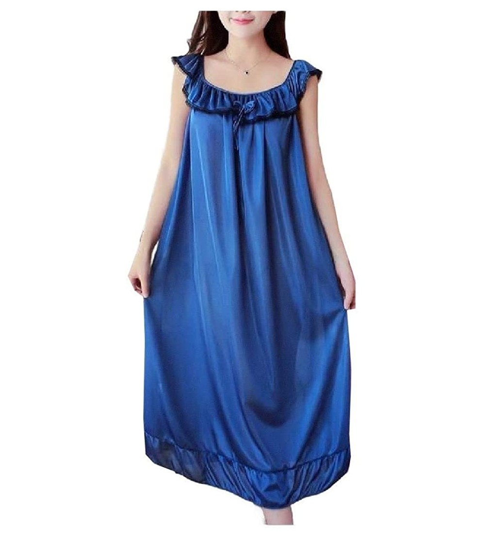 Nightgowns & Sleepshirts Womens Mid-Long Night Shirt Sling Cute Loose Lace Trim Sleeping Dress - As4 - C419E7DKCK9 $27.15