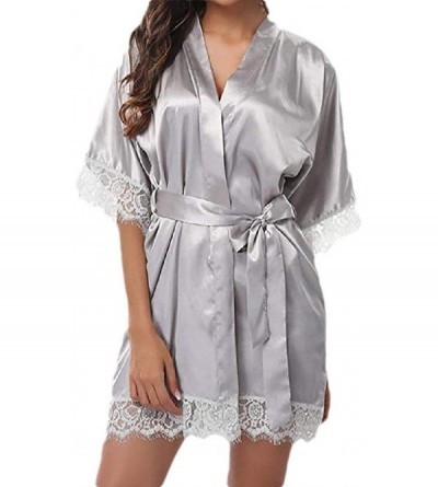 Robes Women's Decor Kimono Sleepwear Robe Short Bathrobe Lace Soft Nightgowns - 6 - CN19D3A9H4O $24.77