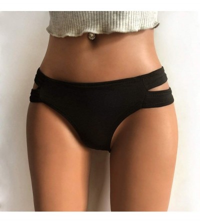 Tops Womens Clothing Bikini Panty Thongs Stretch Seam String Sexy Mid Waist Briefs Knicker Underwear G Strings A black - C618...
