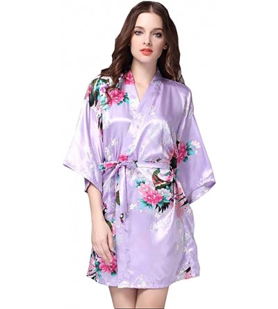 Robes Womens Peacock Print Satin Robe Kimono Bathrobe Sleepwear Short Bridesmaid Lounge Pajamas - Light Purple - C718OANX252 ...