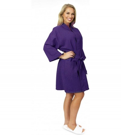 Robes Women's Lightweight Short Kimono Waffle Robe- Spa Summer Bridesmaids Bathrobe - Purple - C9186ZEDTZO $12.97