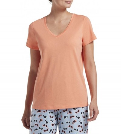 Tops Women's Short Sleeve V-Neck Sleep - Peach Pink - CU193QK7TL9 $21.32
