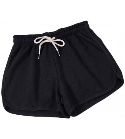 Bottoms Women's Wide Leg Palazzo Lounge Pants Loose Fit Drawstring Homewear Solid Color Summer Cotton Shorts - Black - CE19DT...
