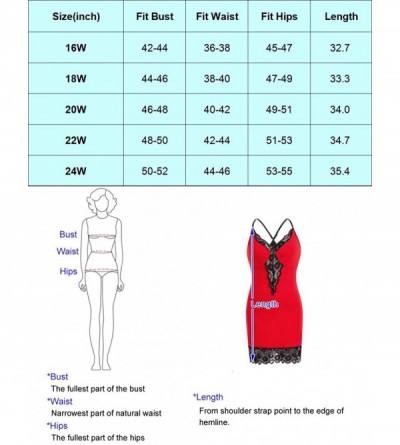 Nightgowns & Sleepshirts Women Plus Size Lingerie Babydoll Back Crisscross Lace Trim Chemise Sleepwear - Red - C019D44EIDM $1...