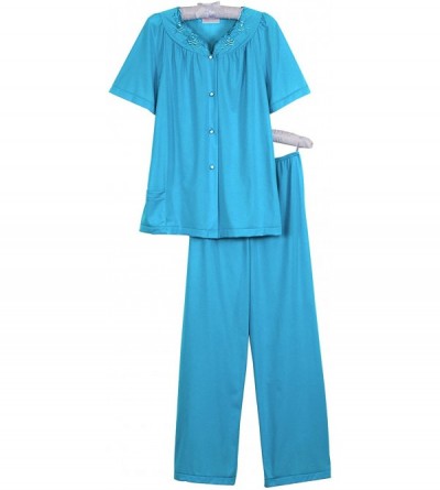 Sets Women's Petals Short Sleeve Pajama - Turquoise - CJ12LZZWR7J $30.24