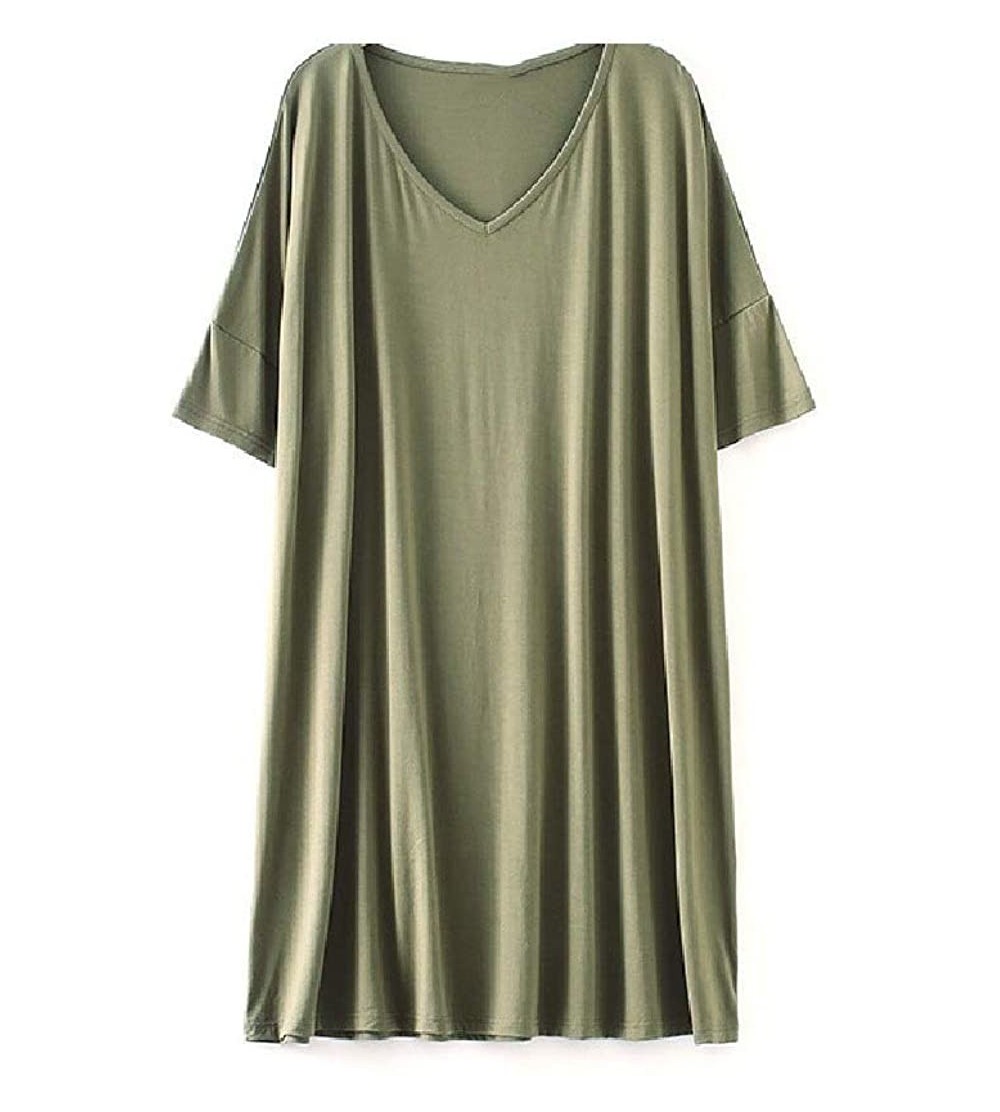 Tops Women Mid-Length V Neck Solid Plus-Size Half Sleeve Fitted Loungewear - Army Green - CM190XCMORT $25.97