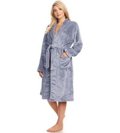 Robes Unisex Soft Shawl Collar Long Fleece Bathrobe - Grey - CO189Q95OYO $35.11