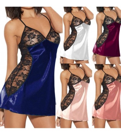Robes Women Sexy Lingeres Cami Nightdress V Neck Nightwear Satin Sleepwear Lace Chemise Mini Teddy for Sex Pajamas A white - ...