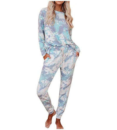 Sets Womens Pajama Sets-Womens Long Sleeve Tie Dye Long Pajamas Set Loose Sleepwear Sweatsuit Night Shirts with Pockets - Gre...