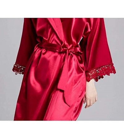 Robes ScelleBridal Long Sleeve Women's Lace Trim Short Kimono Robe Silk Bride Bridesmaid Morning Robe Home Pajamas & Nightgow...