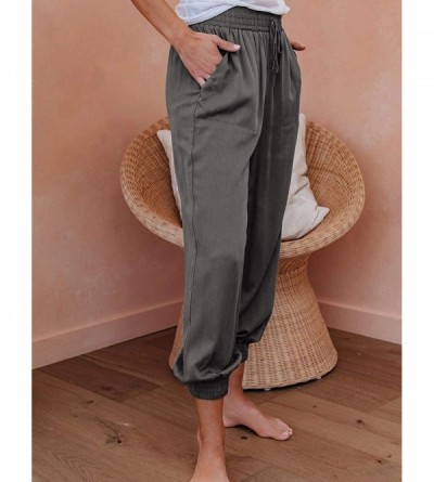 Bottoms Women's Boho Harem Yoga Pants Floral Print Baggy Comfy Hippie Palazzo Pants - Gray - CU1900R6QYO $24.41