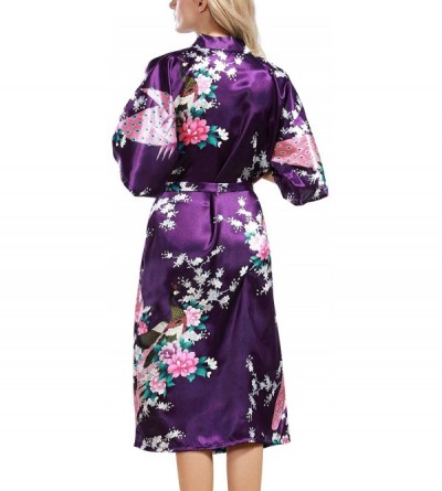 Robes Women's Dressing Gown Kimono Bathrobe Satin Peacock Robe Bridesmaid Nightwear Nightgown - Purple - CD18OURH7NC $24.50