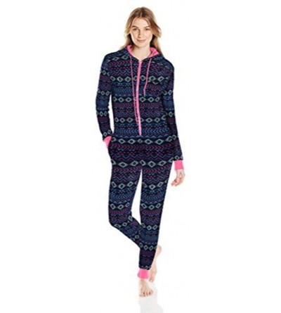 Sets Women's Printed Sweater Fleece Onesie - Blue/Pink - CF12N2JIK6H $22.07