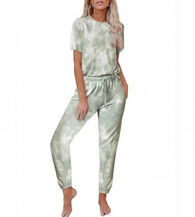 Sets Womens Tie Dye Printed Long/Short Sleeve Tops and Pants Long Pajamas Set Joggers PJ Sets Nightwear Loungewear - Short Gr...