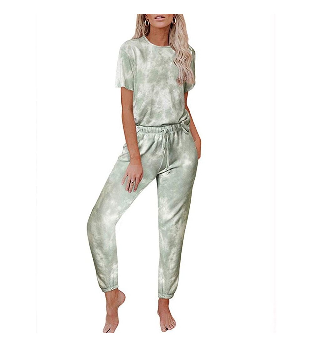 Sets Womens Tie Dye Printed Long/Short Sleeve Tops and Pants Long Pajamas Set Joggers PJ Sets Nightwear Loungewear - Short Gr...