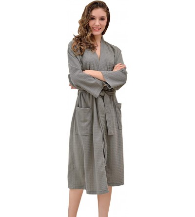 Robes Women's Long Bathrobe Lightweight Waffle Kimono Bath Robes Sleepwear for Travel Spa Parties - Grey - CQ193HERH4A $20.21