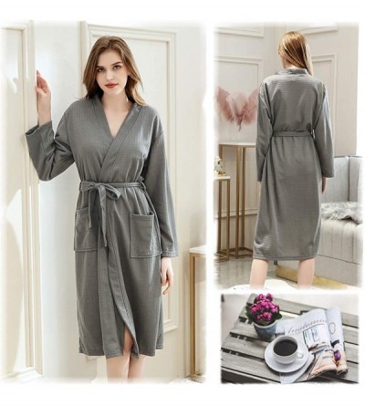 Robes Women's Long Bathrobe Lightweight Waffle Kimono Bath Robes Sleepwear for Travel Spa Parties - Grey - CQ193HERH4A $20.21
