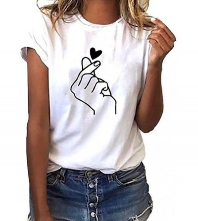 Tops Tops for Women Print T-Shirt Casual O-Neck Short Sleeve T Shirt Blouse Tops - White - C918NCQWU60 $15.86